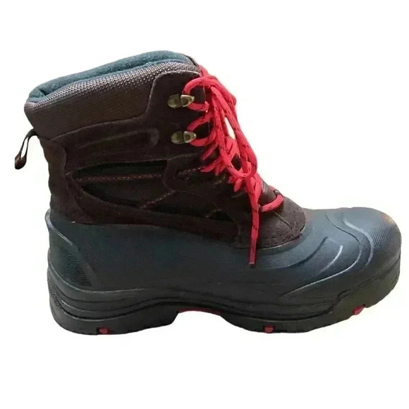 Khombu Mens 10 Leather Thermolite Lace Up Snow Pack Boots Brown Black NEW - Picture 4 of 8